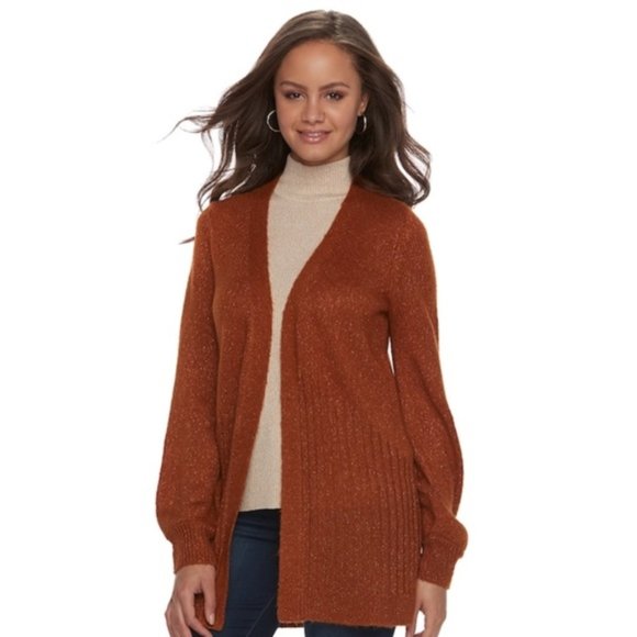 Mudd rust orange long open front cozy cardigan - Picture 2 of 10